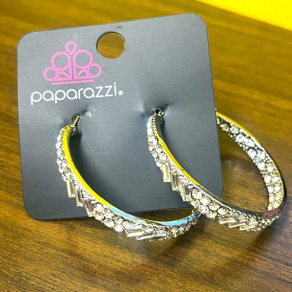 Paparazzi Silver Sparkling Hoop Earrings